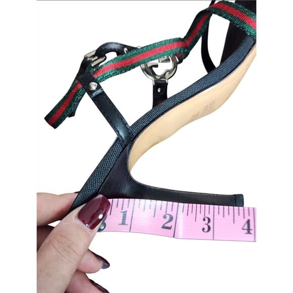 Gucci GG Logo Red Green Web Stripe Ankle Strap Heels Italy Women’s 7B - Picture 8 of 9